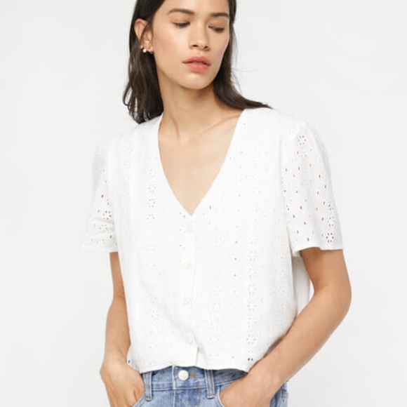 OAK + FORT Tops - Oak + Fort Dark Grey Eyelet Button Crop Blouse S